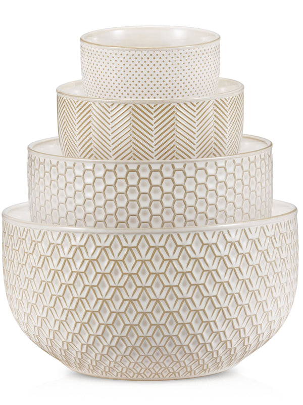 Embossed Stoneware Nesting Bowl Set