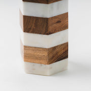 Striped Marble Acacia Taper Candleholder