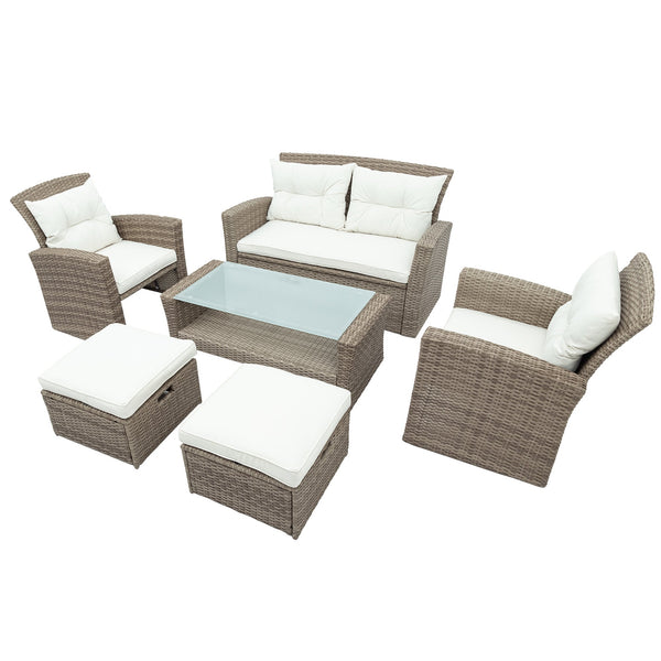 All-Weather Woven Rattan Seating Set in a styled home setting