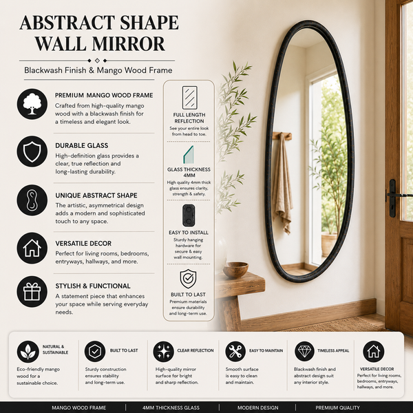 Blackwash Mango Wood Asymmetric Wall Mirror