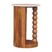 Marble-Top Spindle Wood Side Table