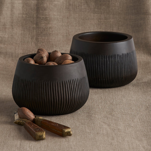 Chisel-Carved Wood Serving Bowl