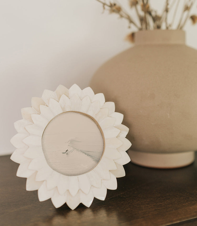 Carved Bone Bloom Round Picture Frame
