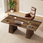 Trapezoid Base Wood-Grain Executive Desk