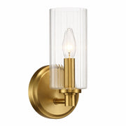 Clear Ribbed Glass Wall Sconce, Satin Brass
