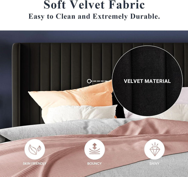 Wingback Velvet Queen Bed Frame