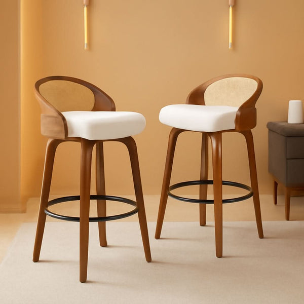 Rattan Swivel Counter Stool Set
