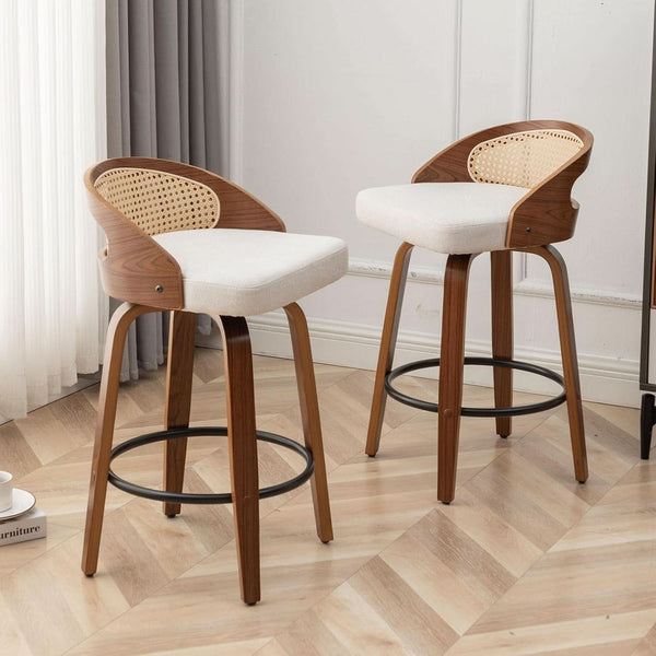 Rattan Back Swivel Counter Stool – in beige fabric | Roost & Roam