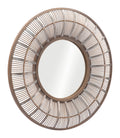 Antique Brown Rattan Weave Round Wall Mirror
