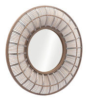 Antique Brown Rattan Weave Round Wall Mirror