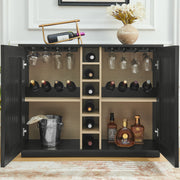 Fluted Black Wood-Grain Liquor Cabinet