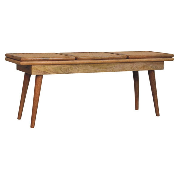 Tri-Panel Cane Top Wood Bench