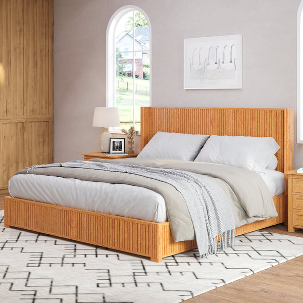 Reeded Wood Platform Bed Frame King