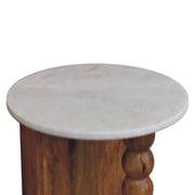 Marble-Top Spindle Wood Side Table