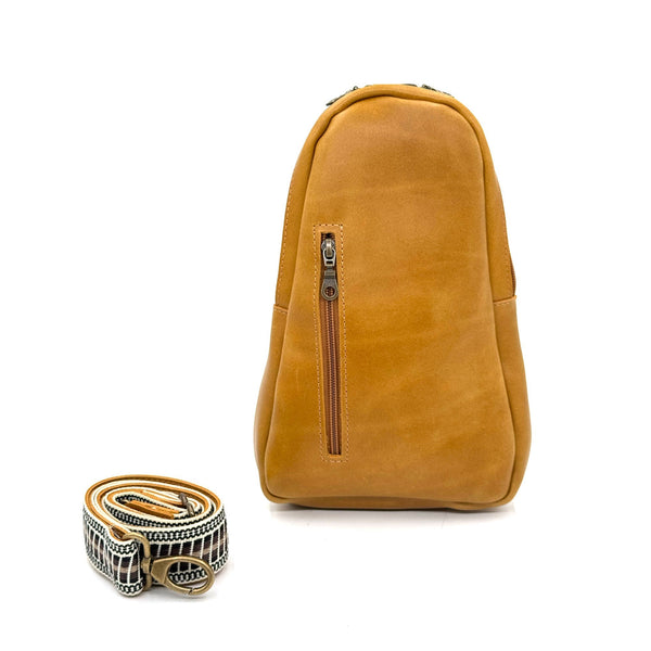 Vegetable-Tanned Leather Sling Backpack — Amber