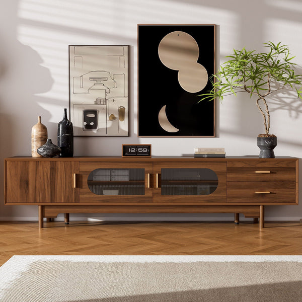 Walnut Fluted Glass Door TV Stand