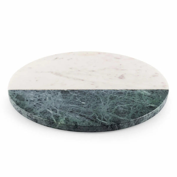 Close-up of marble veining and polished surface detail — Two-Tone Marble Round Serving Board