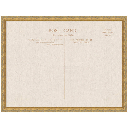 Vintage Postcard Linen Fabric Pinboard — Linen-finish fabric pinboard in an ornate vintage-postcard frame, two sizes