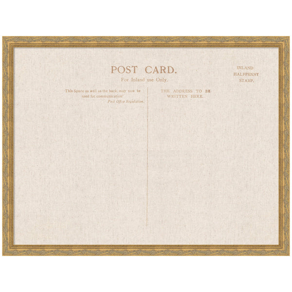 Vintage Postcard Linen Fabric Pinboard — Linen-finish fabric pinboard in an ornate vintage-postcard frame, two sizes