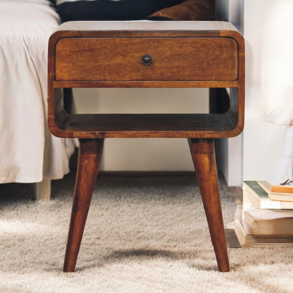 Curved Mango Wood Chestnut Nightstand