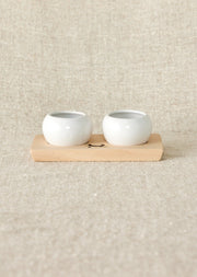 Ceramic Dipping Bowl Wood Tray Set