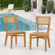 Acacia Wood Wicker Outdoor Dining Chair Set