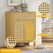 Arched Rattan-Weave Two-Piece Sideboard