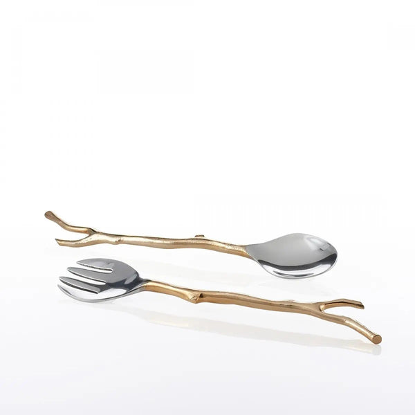 Branch-Handle Metal Salad Server Set