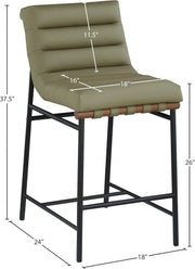 Olive Vegan Leather Channel-Tufted Counter Stool