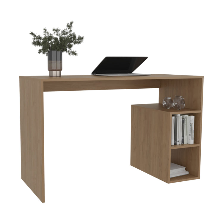 Oak-Grain Wide Shelving Office Desk in a styled home setting