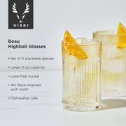 Arch-Pressed Crystal Highball Glass Set