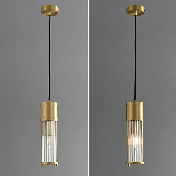 Brushed Brass Glass Rod Pendant Light