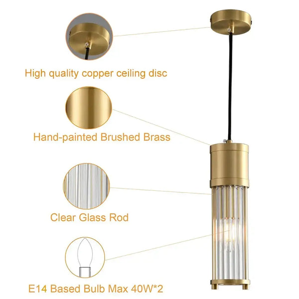 Brushed Brass Glass Rod Pendant Light