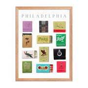 Philadelphia Matchbook Collection Framed Print — styled in a complete room vignette