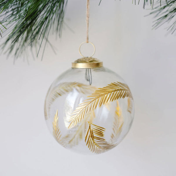 Clear Glass Gold Leaf Ornaments, Set of 6