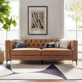 Tufted Faux Leather Three-Seat Sofa