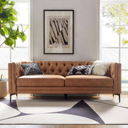 Tufted Faux Leather Three-Seat Sofa