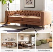 Tufted Faux Leather Three-Seat Sofa