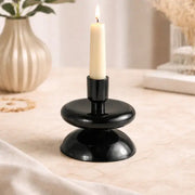 Glossy Black Metal Taper Candle Holder
