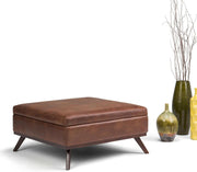 Leather-Look Square Storage Ottoman