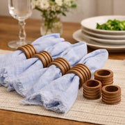 Ridged Mango Wood Napkin Ring Set