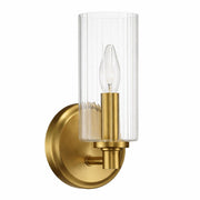 Clear Ribbed Glass Wall Sconce, Satin Brass