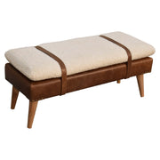Boucle Leather Strap Upholstered Bench
