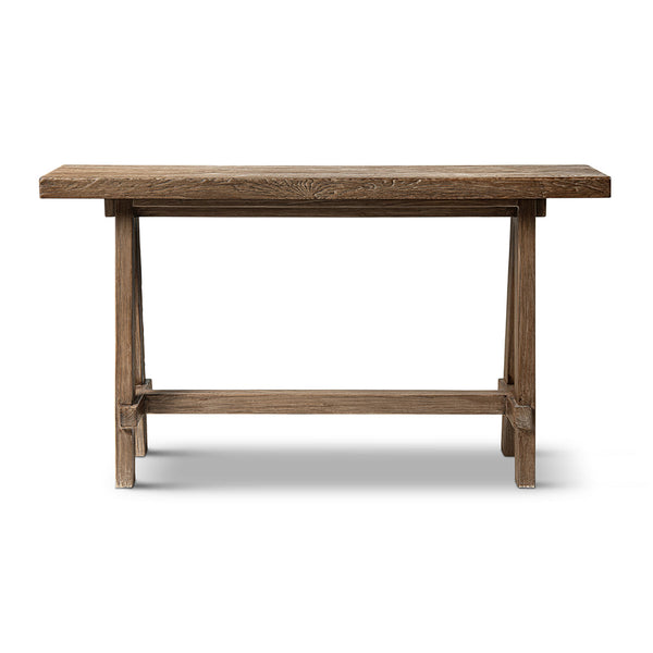 Reclaimed Elm Trestle Console Table — scale reference and proportion detail