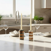 Striped Marble Acacia Taper Candleholder