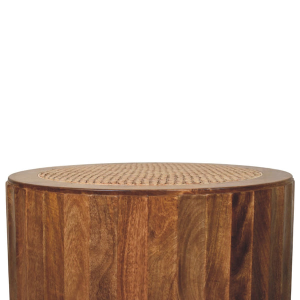 Round Mango Wood Rattan Coffee Table