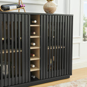 Fluted Black Wood-Grain Liquor Cabinet