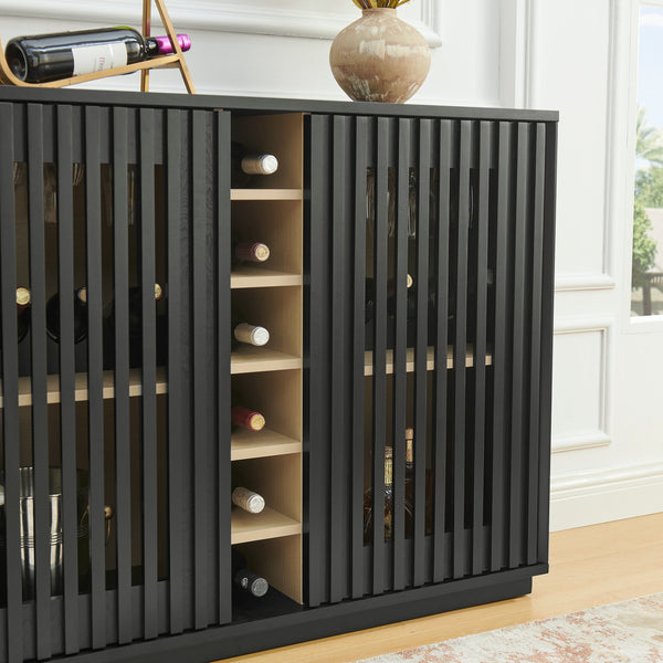 Fluted Black Wood-Grain Liquor Cabinet