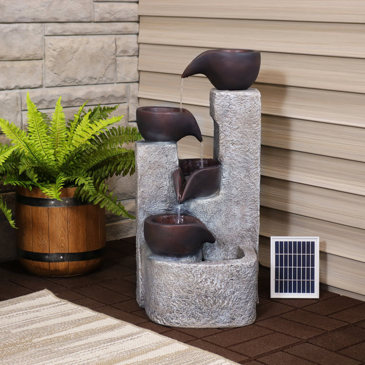 Tiered Vessel Solar Outdoor Fountain