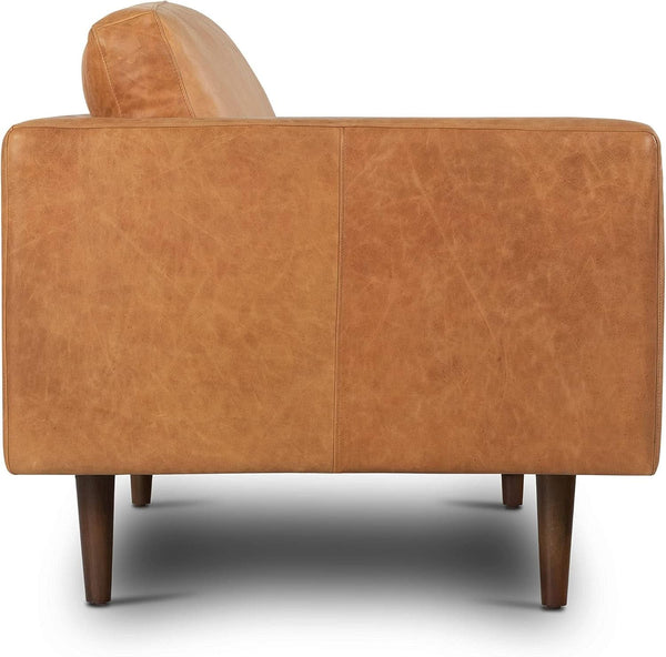 Cognac Leather Mid-Century Bolster Sofa